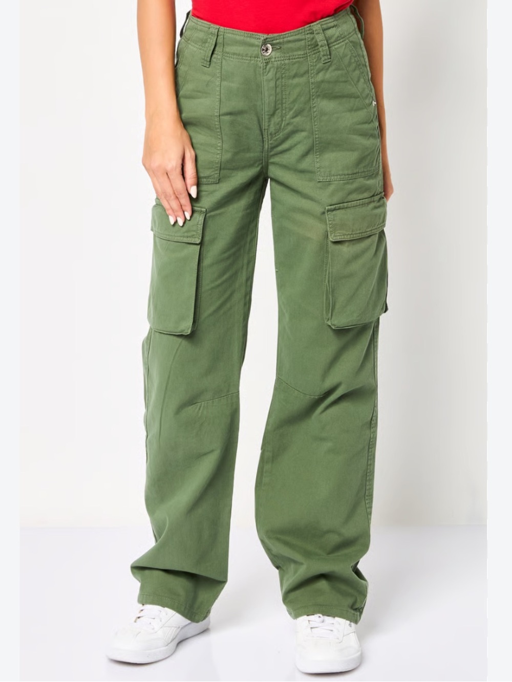 Bershka Olive Green Straight Leg Cargo Utility Pants